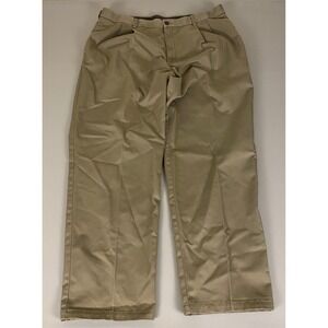 Haggar Khaki Dress Pants Mens Size 40x32 Beige Pleated Front Casual Cotton Blend